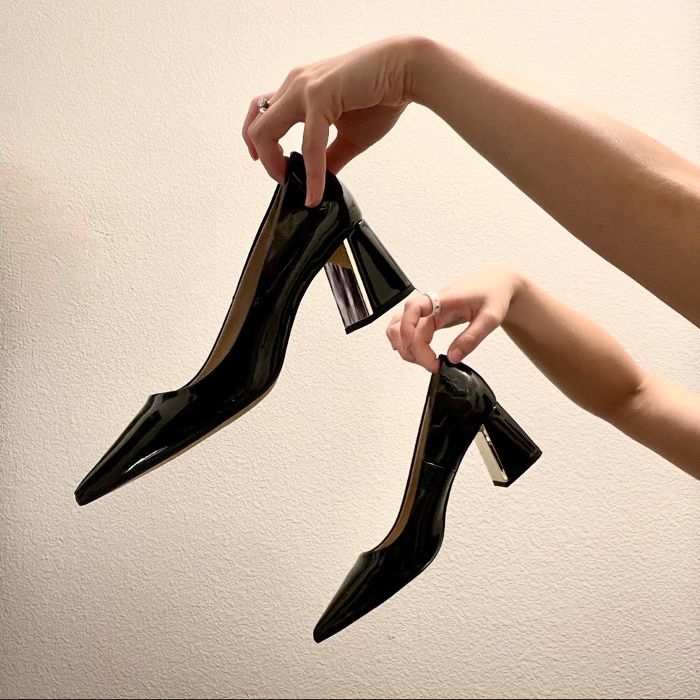 Zara Basic Black Patent Pointed Toe Block Heels